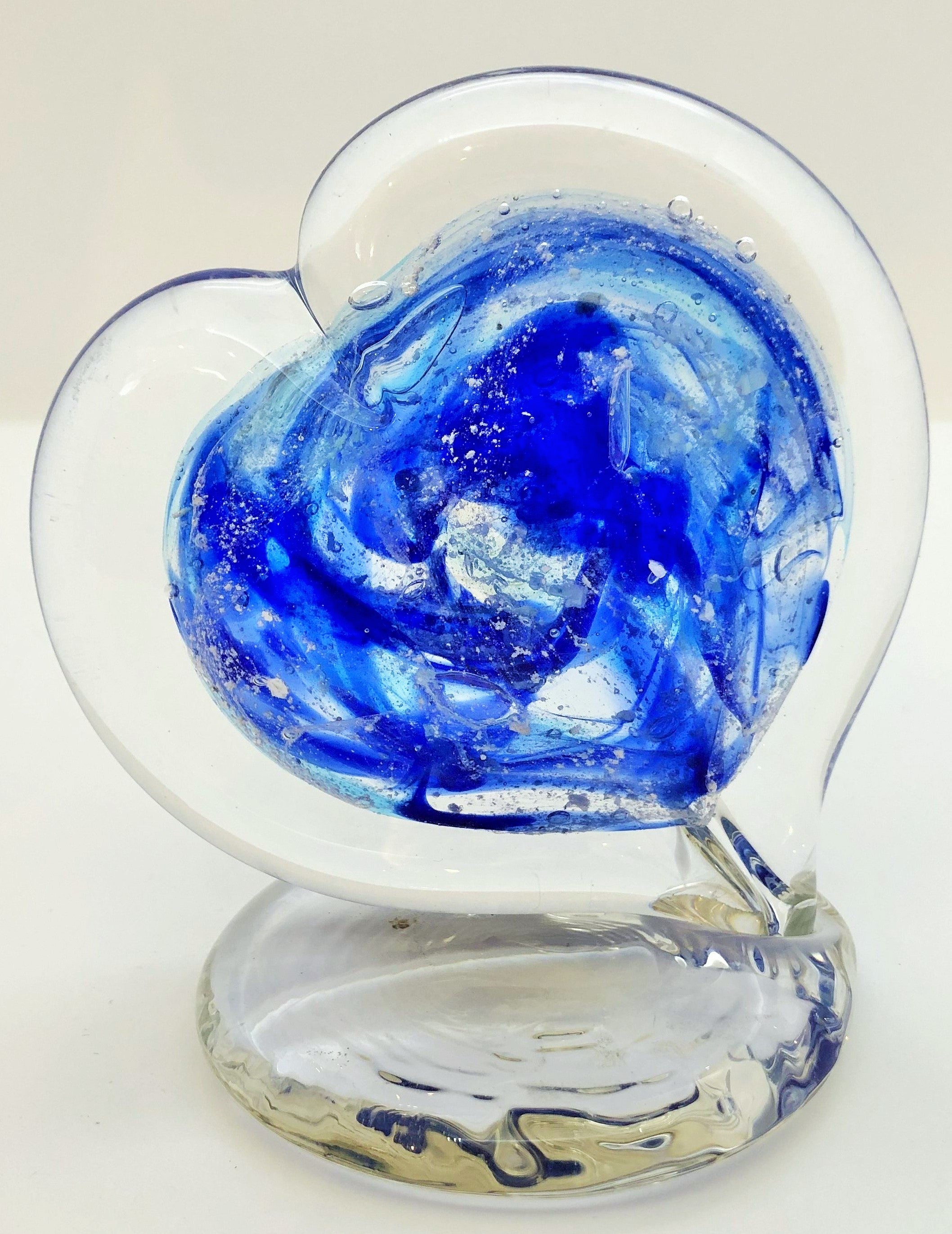 GLASS HEART WITH CREMAINS - STANDING